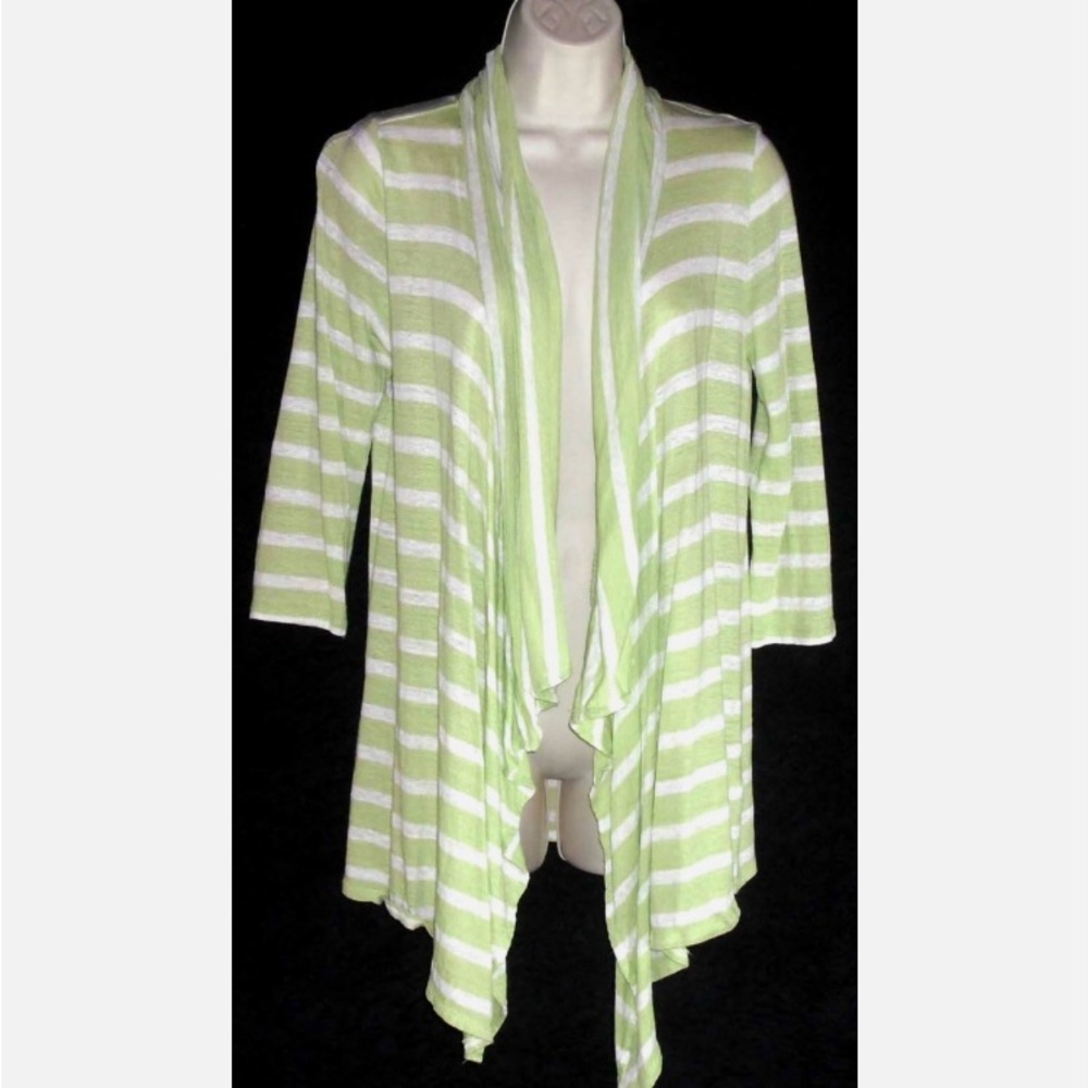 J JILL top 100% Linen knit Flyaway Open Cardigan